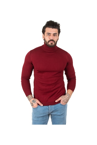 Deepsea Bordo Balıkçı Yaka Bordo Düz Kazak 2002292 Bordo