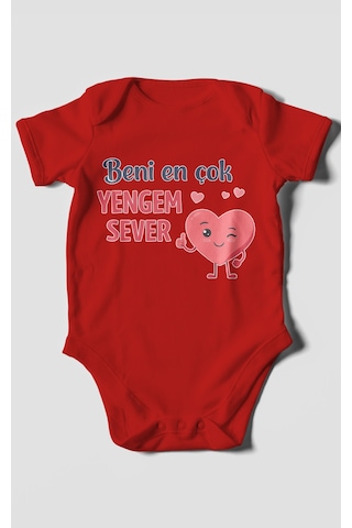 Morivokids Beni En Çok Yengem Sever Kısa Kollu Bebek Body %100 Pamuk Kırmızı