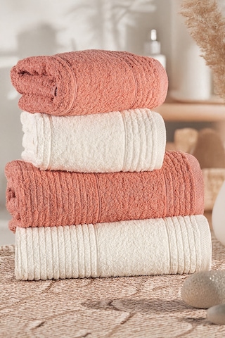 Sera 4'lü Banyo Havlu Seti Hamam Takımı 100% Pamuk Kiremit - Krem