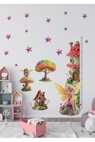 Minik Periler Temalı Boy Ölçerli Çocuk Odası Duvar Sticker Seti - Mat, Sökülebilir, Çocuk Odası Dekoru 01