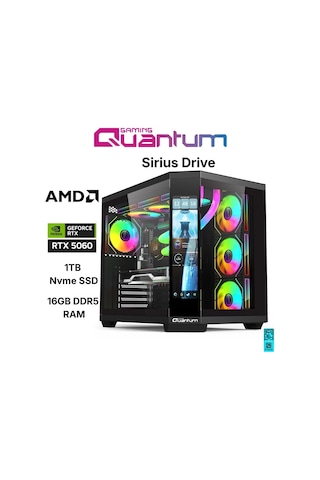 Quantum Gaming SIRIUS DRIVE R5-7500F 16 GB 1 TB NVMe SSD 8 GB RTX5060 Free Dos Masaüstü Oyuncu Bilgisayarı