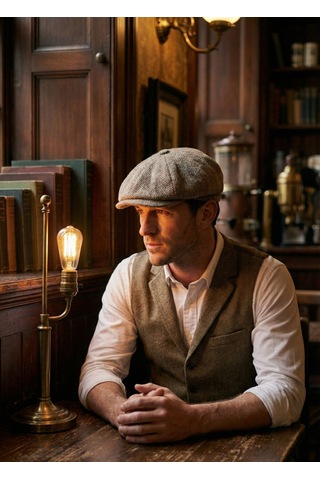 Emybox Erkek Kaşe 8 Köşe Kasket Şapka Klasik Retro- Peaky Blinders Tarzı Lastikli Standart Beden C
