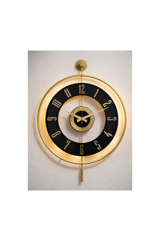 Pey Aksesuar Metal Camlı Duvar Saati 50 X 70 Cm Orta Boy Işıklı Gerçek Cam Duvar Saati Modern Tasarım M51-gold-şeffaf-siyah-gold