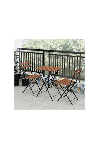 Katlanır Metal Ayaklı Ahşap Masa Sandalye Bistro Üçlü Set 60x60x75 Balkon Masası Sandalye Diğer