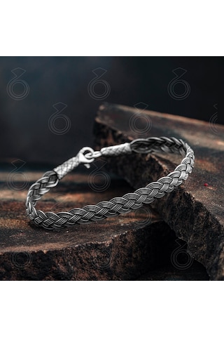 El İşçiliği 1000 Ayar Gümüş Sade Örgü Kazaz Erkek Bileklik