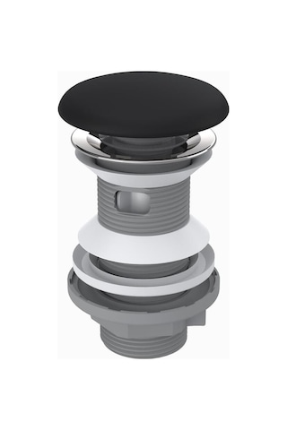 Sifon Tapası - Bas Aç - Mat Siyah Seramik Başlıklı -taşma Delikli-pis Su Sifonu Hariç