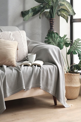 Miracolo Home Gri Pamuklu Dekoratif Koltuk Örtüsü Set 170x230 Boyutlu Optimal Kaymaz Tasarım 2 Adet