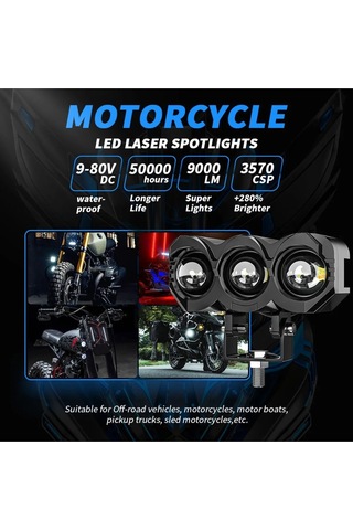 2 Adet Metal Motosiklet 3 Led Lazer Sis Farı Kasa Baykuş Model Delici Beyaz Sarı Çift Renk V Uyumlu