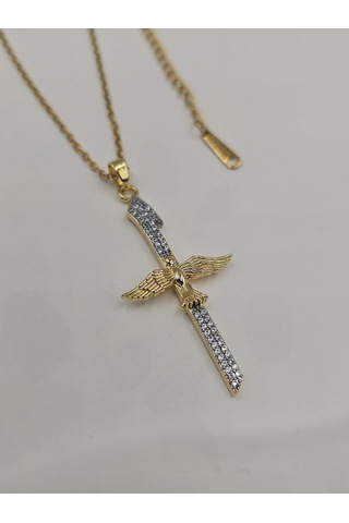 Çelik Zirkon İki Renkli Elif Anka Kuşu Kolye Altın