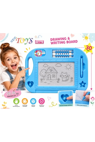Kette 30 Cm Eğitici Manyetik Çizim Ve Yazı Tahtası Abaküslü Aktivite Oyuncağı Mavi