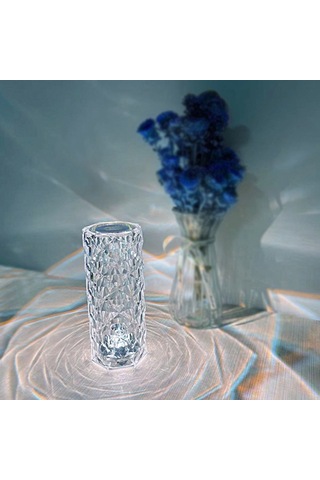 Neevoyu Akryl Rose Desenli Led Lamba, Dokunmatik 3 Renkli Sürekli Parlaklık Ayarlamalı, 2000mah Usb Şarj Edilebilir, Odalar & Dekorasyon İçin Şeffaf