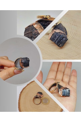 Yasamtohumu İri Boy Turmalin Taşı Ayarlanabilir Pirinç & Bakır Yüzük 55558 Bakır