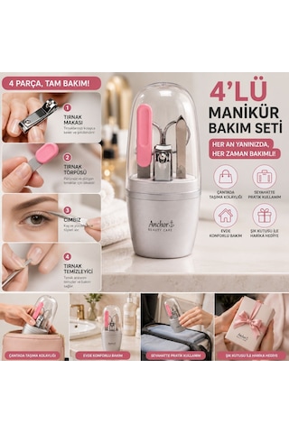 4 Lü Manikür Pedikür Bakım Seti Tırnak Makası, Törpü, Cımbız Ve Bakım Aparatlı Kompakt Taşınabilir Kişisel Bakım Seti