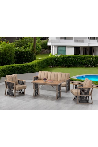Ferro 3+1+1 Bej Metal Bahçe Takımı , Oturma Grubu Bej