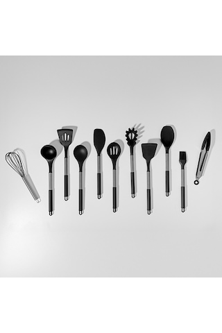 Nehir Raven Siyah Paslanmaz Çelik Silikon 12 Parça Servis Takımı