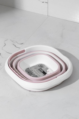 Porsima 1175-1 Damla Katlanabilir Silikon Su Kovası Pudra Beyaz Beyaz - Pembe