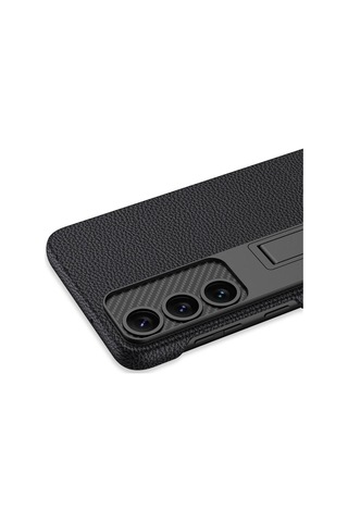 Galaxy Uyumlu S24 Kılıf Kılıf Karbonfiber Suni Deri Görünümlü Kıpta Standlı Kapak