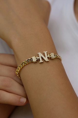 Çgk Çiğdem Gürel Kuyumculuk 14 Ayar Taşlı N Harfi Gurmet Altın Bileklik Çok Renkli