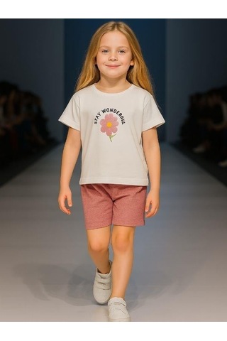 Cicihlid Kız Çocuk Pamuklu Wonderful Baskılı T-shirt-15892 Ekru