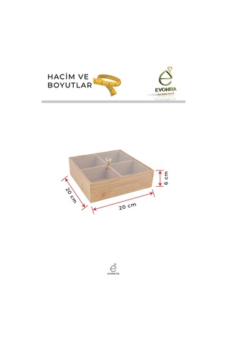 Bambu Kapaklı 4 Bölmeli Saklama Kutusu Çerezlik Kahvaltılık Organizer Şeffaf Kapaklı Düzenleyici Kahverengi