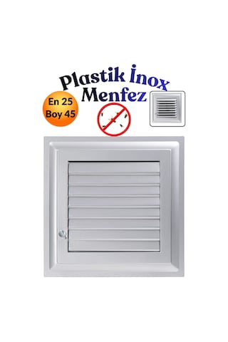 25x45 Gri Plastik Menfez - Banyo, Wc Ve Tuvalet İçin Panjurlu Havalandırma Kapağı Izgarası Pencere Panjur Sineklik Kapağı Izgarası Hava Kanalı Çıkışı Duvar Cam Kare Aspiratör Baca Teli 25 X 25 Cm