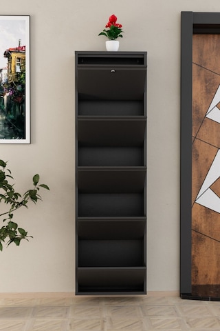 Kilitli 5 Kapaklı Metal Ayakkabılık Antrasit Antrasit