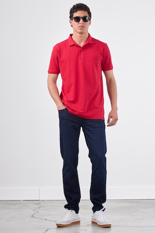 Dufy Kırmızı Polo Yaka Pamuklu Düz Renk Slim Fit Erkek T-shirt Kırmızı