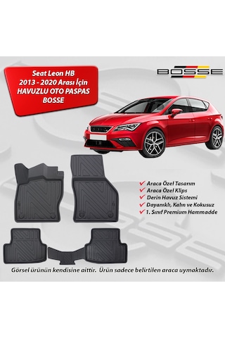 Seat Leon HB Paspas Araca Özel 2013 2020 BOSSE 3D Havuzlu Oto Paspas