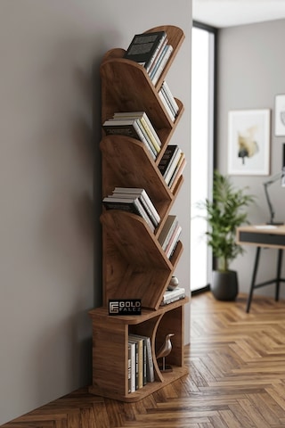Kitaplık Modern Dekoratif Kitap Rafı Çok Katlı Kitap Standı Ofis Organizer Yaprak 7062 Ttaverten Kahverengi