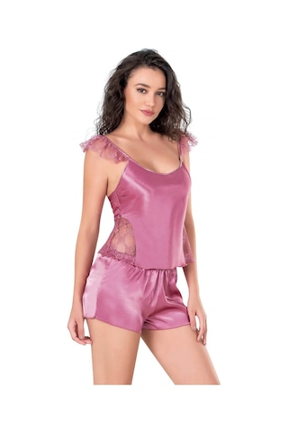 Primoda Willike Gül Kurusu Saten Babydoll Şort Takımı Gül Kurusu