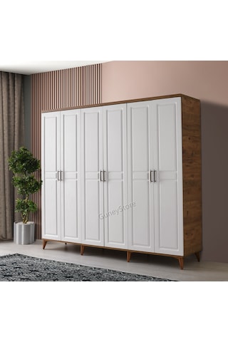 GüneyStore Komple Mdf Sport 6 Kapaklı Atlantik Beyaz - Çam Gardırop