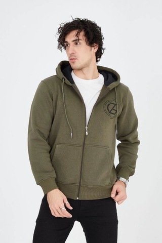 Mbb E-ticaret Erkek 3 İplik Pamuklu Fermuarlı Kapüşonlu Kanguru Cepli Baskılı Hoodie Hırka Sweatshirt - Yeşil