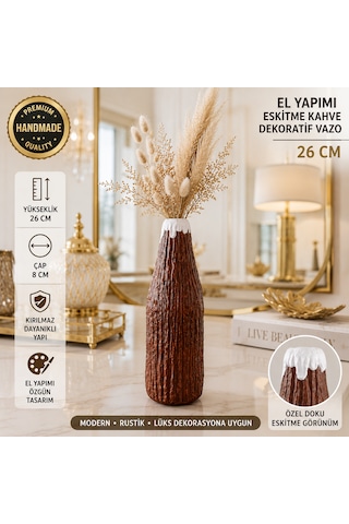 El Yapımı Dekoratif Vazo 26 Cm Kırılmaz Kahverengi Modern Salon Konsol Pampas Vazosu Beyaz - Kahverengi El Yapımı Dekoratif Vazo 26 Cm Kırılmaz Kahverengi Modern Salon Konsol Pampas Vazosu Beyaz - Kahverengi