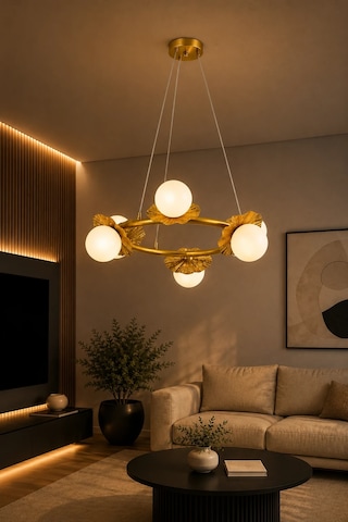 Modern Premium 6lı Eskitme Halka Sarkıt Avizesi Salon Mutfak Oturma Odası Modelleri 6 Ampül X G9 Duy Gold
