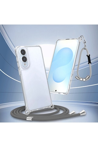 Samsung Galaxy Uyumlu S25 Edge Kılıf Airbagli Takılabilir Askı Aparatlı Zore Snap Silikon Kapak Seffaf