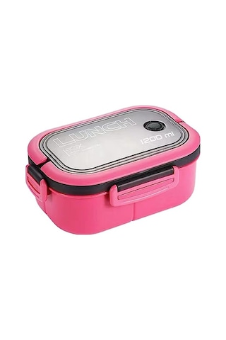 Busstier 1200 Ml 2 Katlı 6 Bölmeli Bpa'sız Pp Plastik Sefer Tası Ve Beslenme Çantası - Hava Kilitli Bento Lunch Box, Çatal Ve Kaşık Dahil Pembe