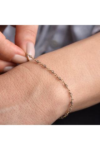 14 Ayar Altın Kaplama Duman Rengi Kuvars Doğal Taşlı El Yapımı Gümüş Bileklik - Cbs00132 Altın