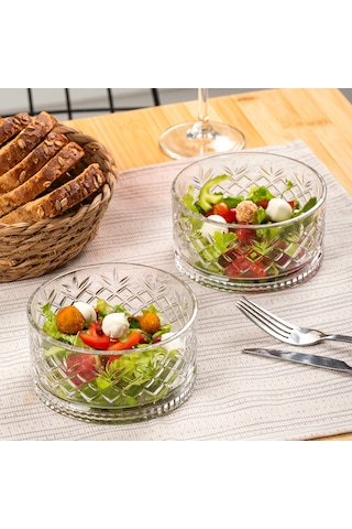 Porsima 2 Li Kristal Cam Çerezlik Sunumluk Tek Kişilik Salata Kasesi Seti 400 Ml