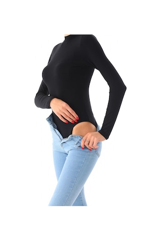Penyebizden Kadın Viskon Boğazlı Çıtçıtlı Zıbın Body-siyah