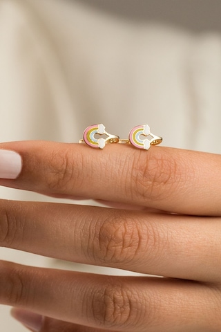 Çgk Çiğdem Gürel Kuyumculuk Altın Gökkuşağı Çocuk Küpesi Renkli Minik Kız Küpesi Modeli Gold