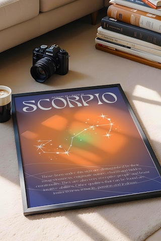 Scorpio Akrep Burcu Çerçeveli Tablo Aura Enerji Renkleri Astrolojik Takım Yıldızı Sembolü
