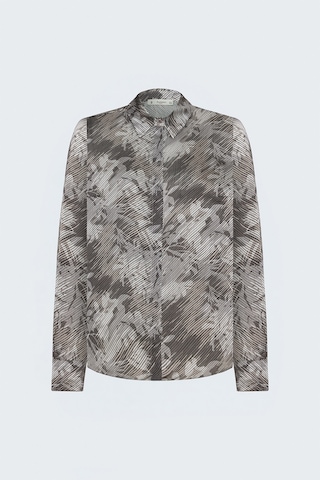 Sateen Çizgili Çiçek Desenli Gömlek - Kahve-137905