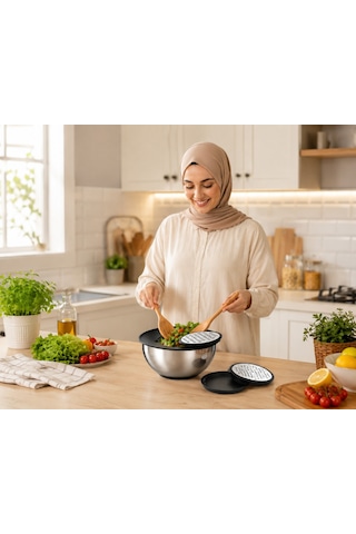 Oms Collection 1. Sınıf Paslanmaz Çelik 24 Cm Karıştırma Rende Saklama Kabı Seti 1125 - Gümüş