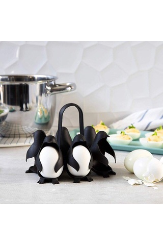 Xindoker Siyah Pinguin Şekilli Mutfak Çok İşlevli Yumurta Kaynatıcı Ve Depolama Rafı - Abs Malzeme, Isıya Dayanıklı, 6 Yumurta Kapasitesi Siyah