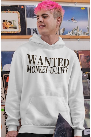 Sevbano Wanted Monkey D. Luffy One Piece Anime Sırt Baskılı Unisex Oversi beyaz