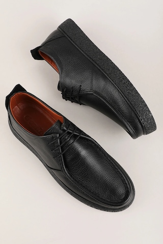 Gondol Erkek Hakiki Deri Casual Derby Ayakkabı Moc-toe Cz.102 Siyah