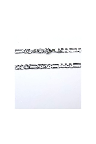 Omar Silver Unisex Figaro 3,6 Mm Rodyum Kaplama Gümüş Kolye Zinci-Rodyum Kaplama-55 Cm