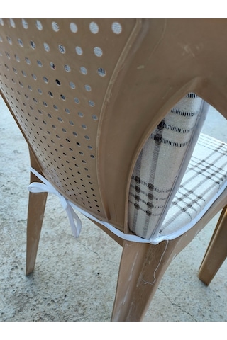 2 Adet Buldan Arkalıklı Sandalye Minderi, Midi Boy-kahve Çizgili Kahverengi