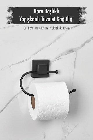 Yapışkanlı Kare Başlıklı Siyah Tuvalet Kağıtlığı Renkli