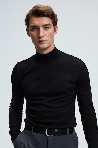 Grimelange REBEL Erkek Yarım Balıkçı Yaka Basic Slim Fit Triko Siyah Kazak